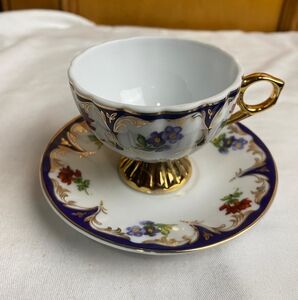 Vintage YAMASEN Porcelain Cup Saucer Japanese Floral 24K Gold Collection
